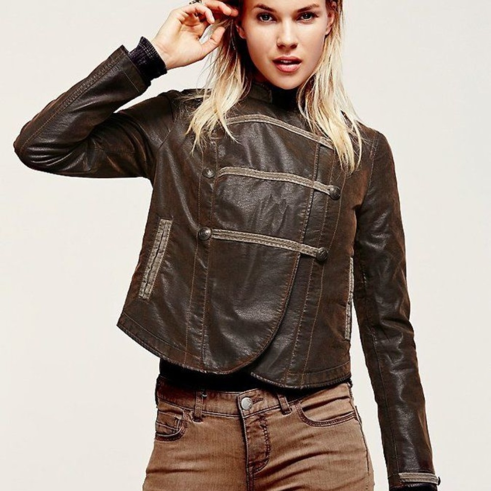 Free People Military Brown Vegan Jacket